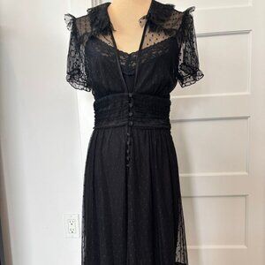 Black Lace Overlay Dress Polka Dot Vintage Dress Wednesday Adams Costume